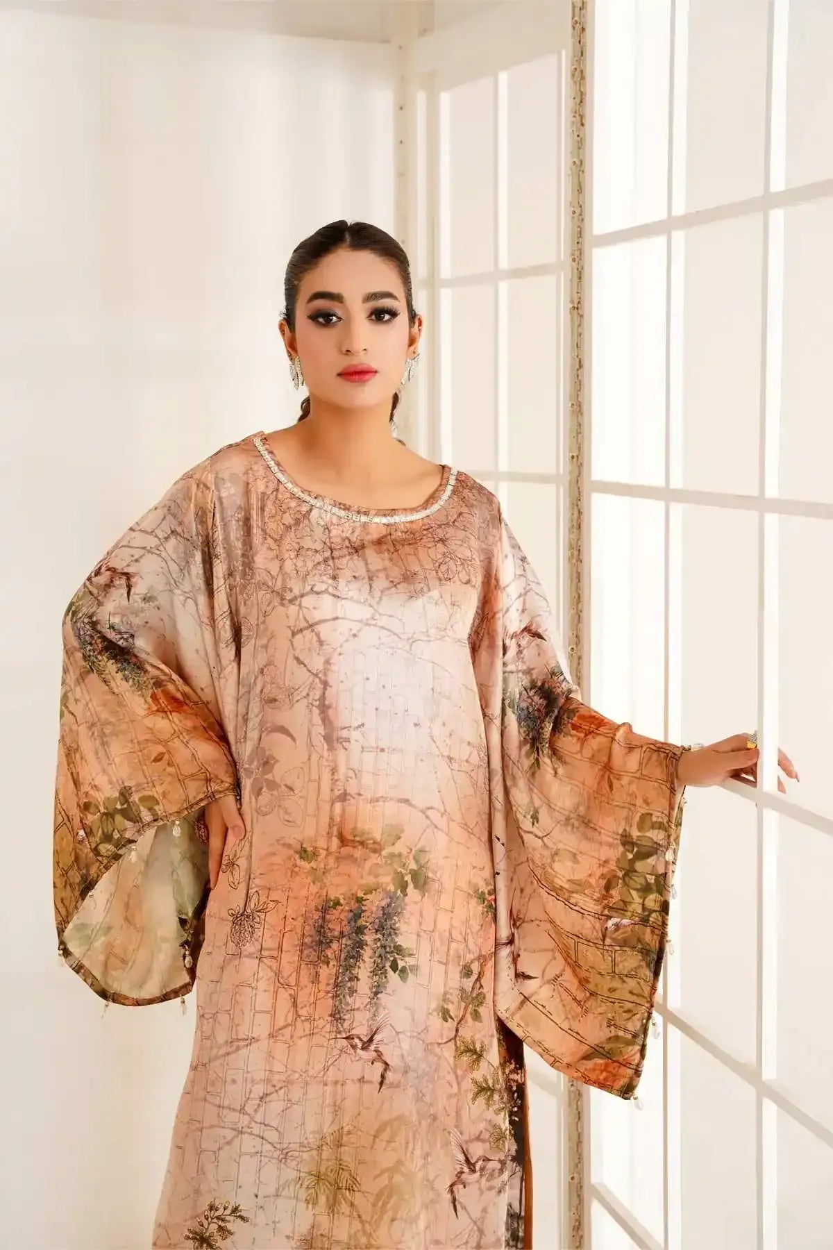 Mixed Print Silk Kaftan
